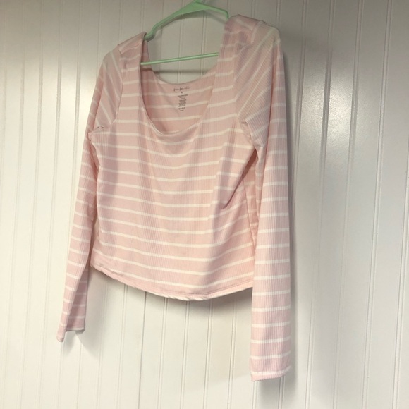 Free For All Pink Striped Long Sleeve Cropped Top XL - Picture 2 of 4